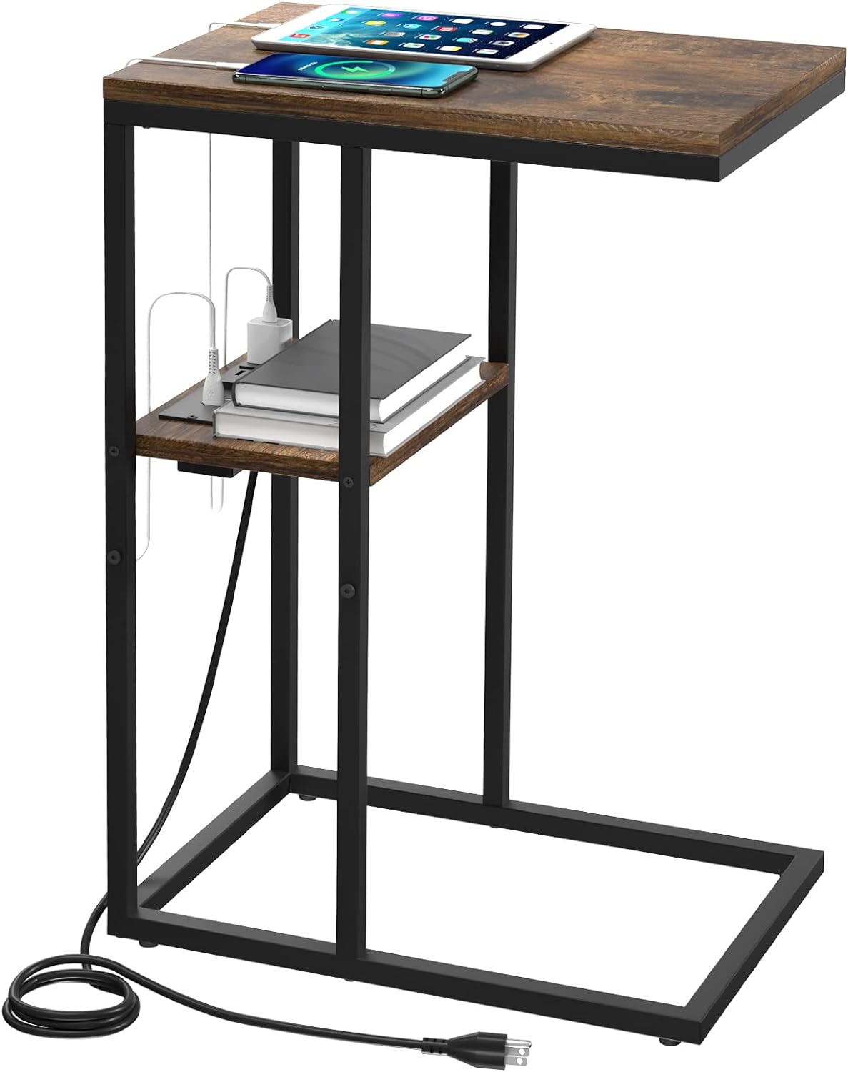 C Shaped End Table with Charging Station - Image 4