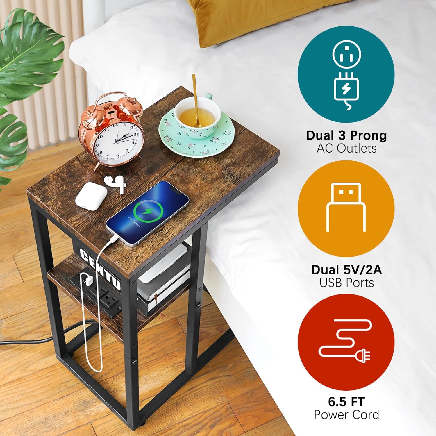 C Shaped End Table with Charging Station - Image 3