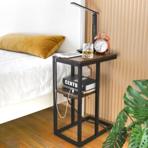 C Shaped End Table with Charging Station