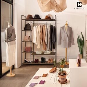Garment Rack for Hanging ClothesAn elegant storage solution that combines rustic wooden boards and black metal frames. Ideal for bedrooms, closets, or dressing rooms, it optimizes space with hanging rods and shoe & storage shelves, ensuring chic organization.