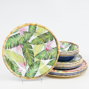 12 Piece Bamboo Melamine Dinnerware Sets, Plates and Bowls Sets,Service for 4