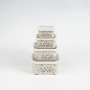 Set of 4 Reusable Square Storage Lunch Boxes with Plastic Lid