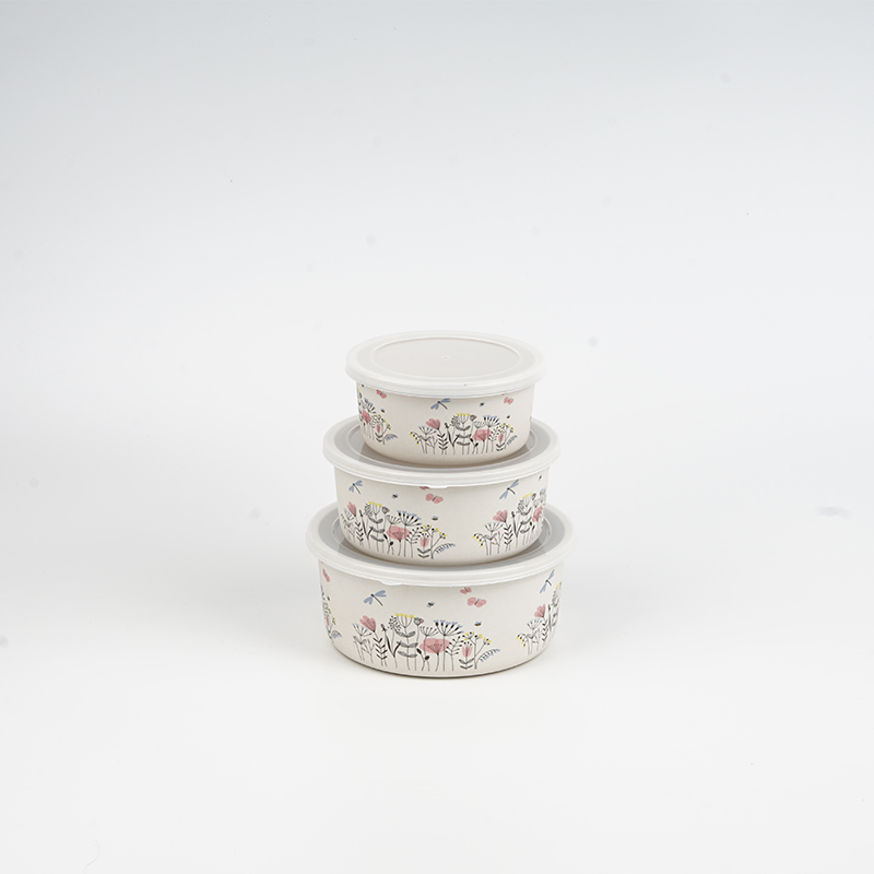 Set of 3 Reusable Round Storage Lunch Boxes with Plastic Lid