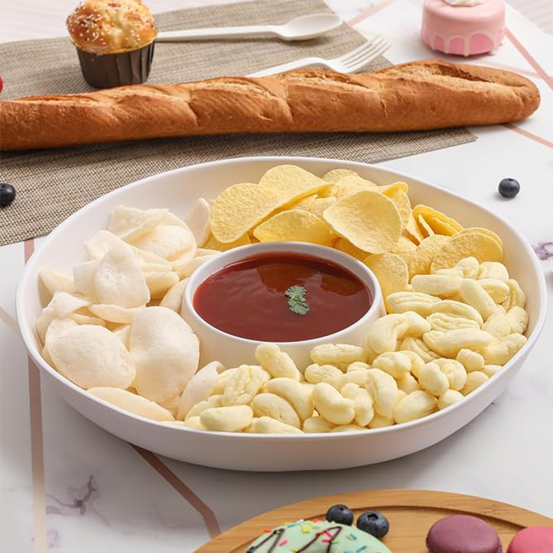 Chip and Dip Divided Serving Platter,Serving Tray with Compartment Dishes for Party - Image 2