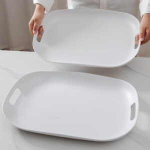 Large Melamine Serving Tray with Handle, Matt finish,White