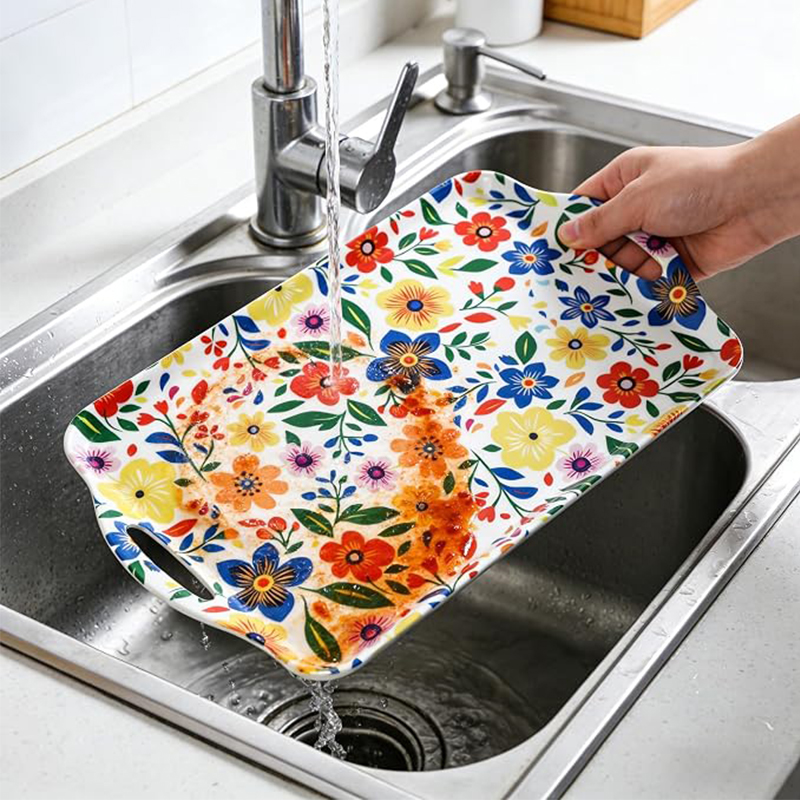 19 Inch Melamine Serving Tray with Handles - Image 2