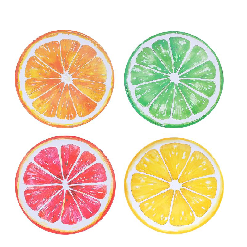 9 inch Melamine Dinner Plate,Fruit Dishes Set of 4 Summer Dessert Plate(Red/Green/Yellow/Orange)
