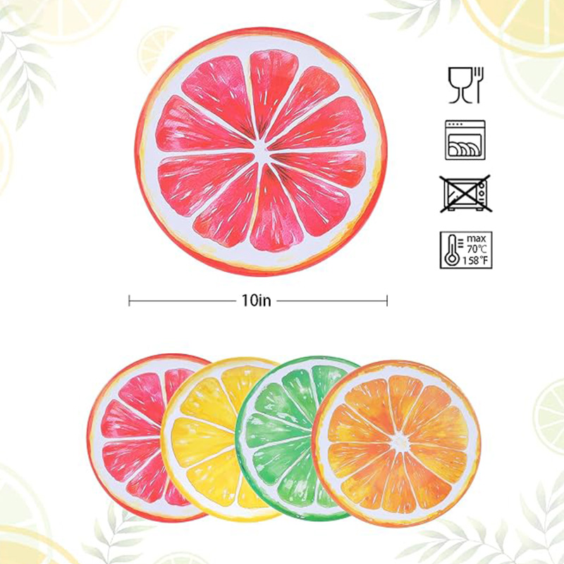 9 inch Melamine Dinner Plate,Fruit Dishes Set of 4 Summer Dessert Plate(Red/Green/Yellow/Orange) - Image 2