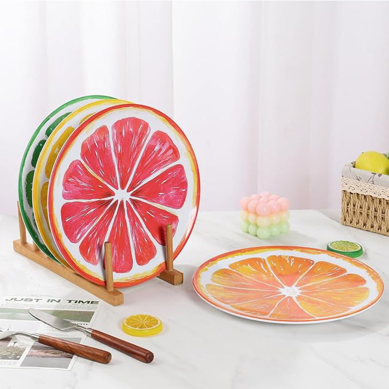 9 inch Melamine Dinner Plate,Fruit Dishes Set of 4 Summer Dessert Plate(Red/Green/Yellow/Orange) - Image 3