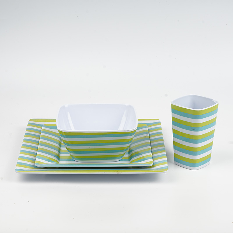 16 Pieces Melamine Dinnerware Set,Square,Service for 4