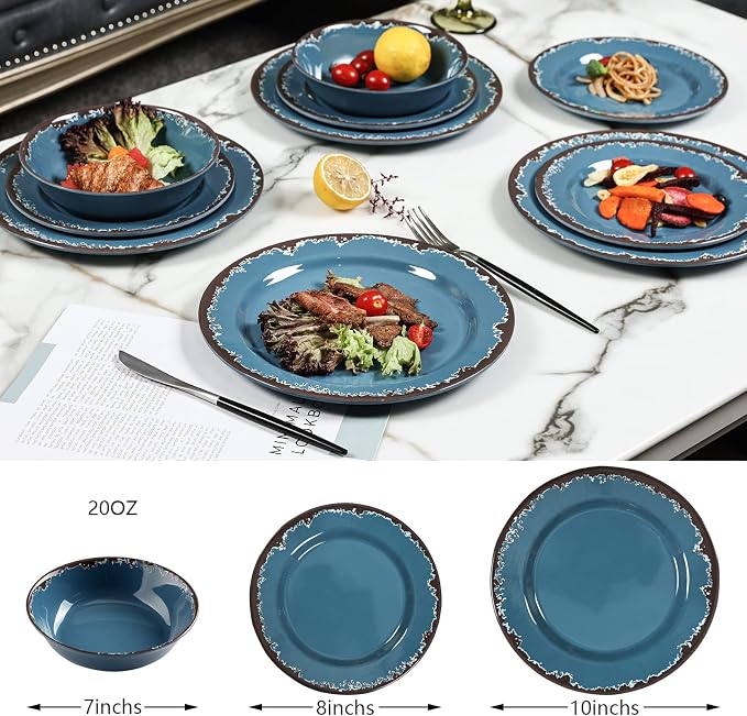 12-piece Melamine Dinnerware Set Service for 4 Unbreakable & Lightweight Round Plates and Bowls Set - Image 6